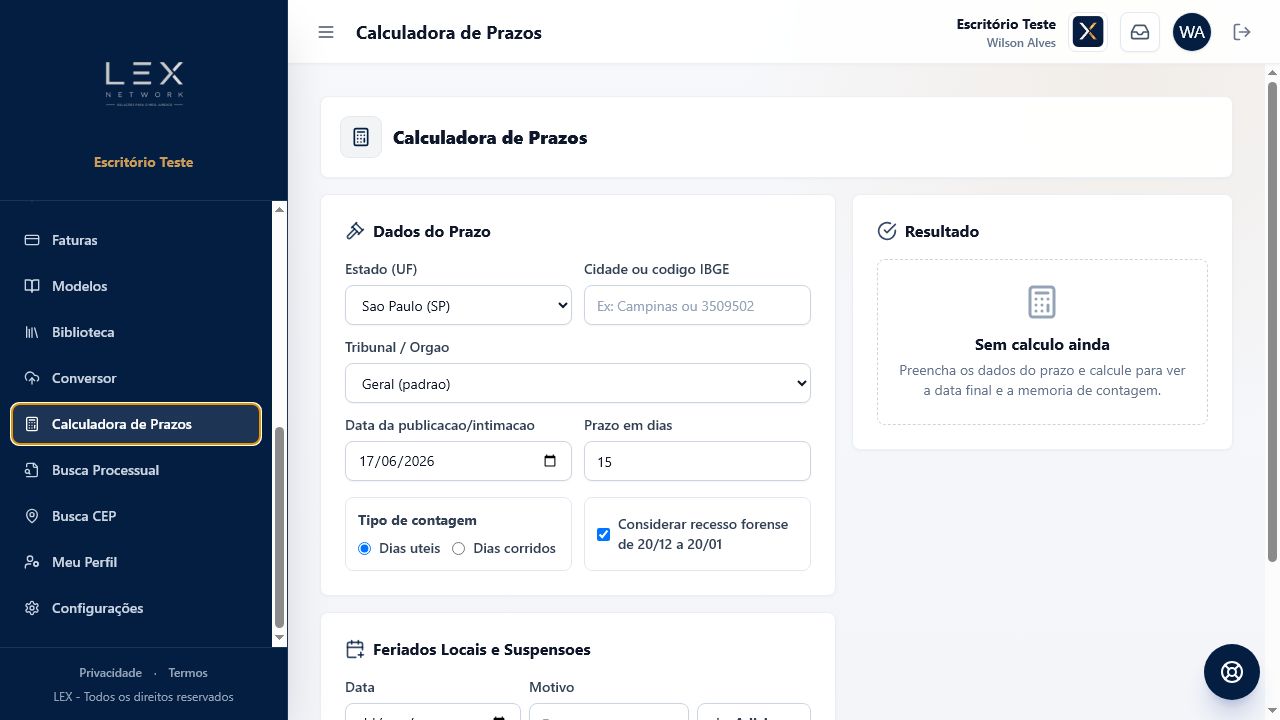 Calculadora de prazos do Lex